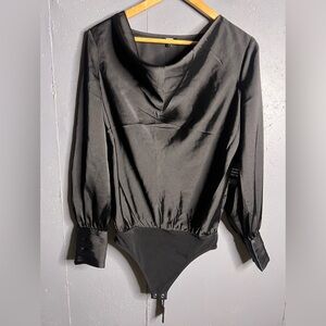 Express Satin-Look Long Sleeve Bodysuit. Size S